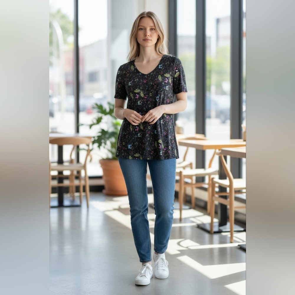 LuLaRoe Black Floral Short Sleeve Top